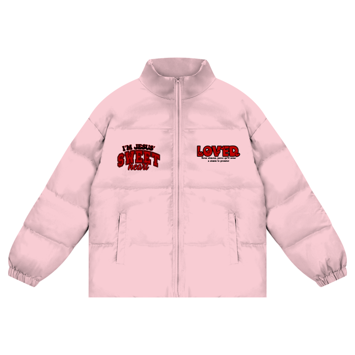 Christian Valentine's Day Unisex Zipper Puffer Coat | Faith-Inspired Winter Warmth