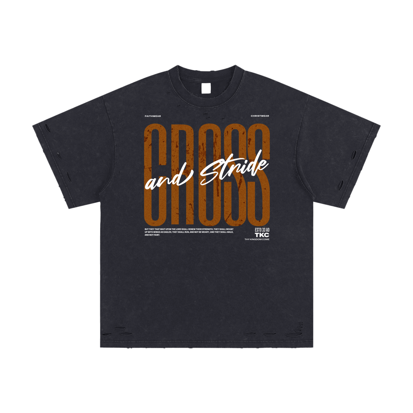 Heavyweight Snow Washed Hand-Frayed T-Shirt | 100% Cotton | Cross & Stride Christian Streetwear