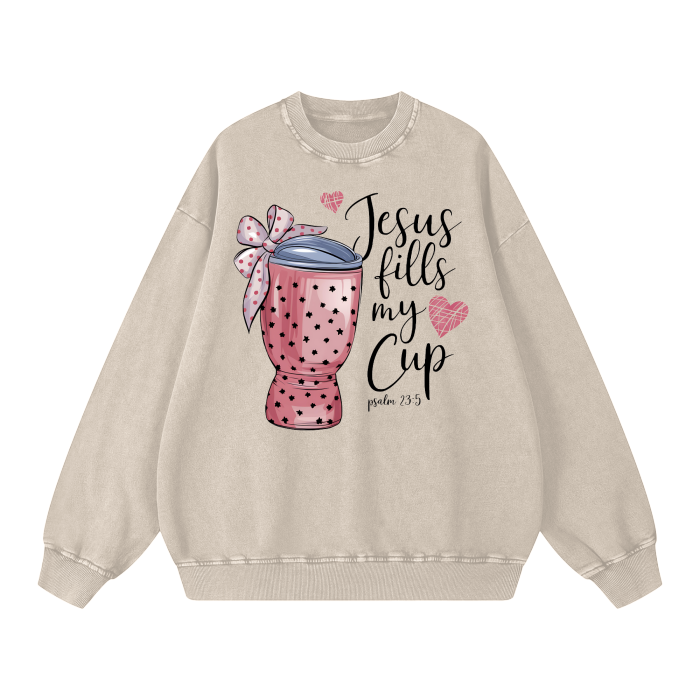 Christian Valentine's Day Acid Wash Oversized Sweatshirt | Faith-Inspired Streetwear