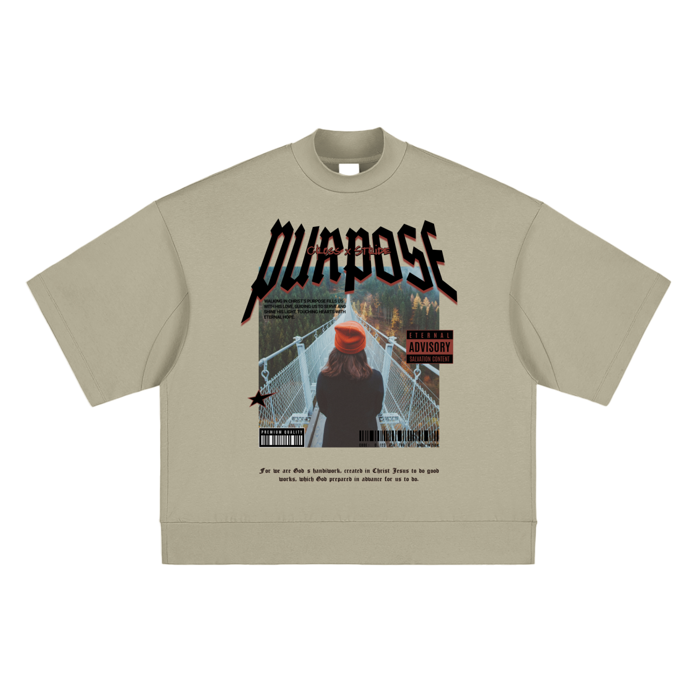 Heavyweight Oversized Mock Neck T-Shirt | 100% Cotton | Cross & Stride Christian Streetwear